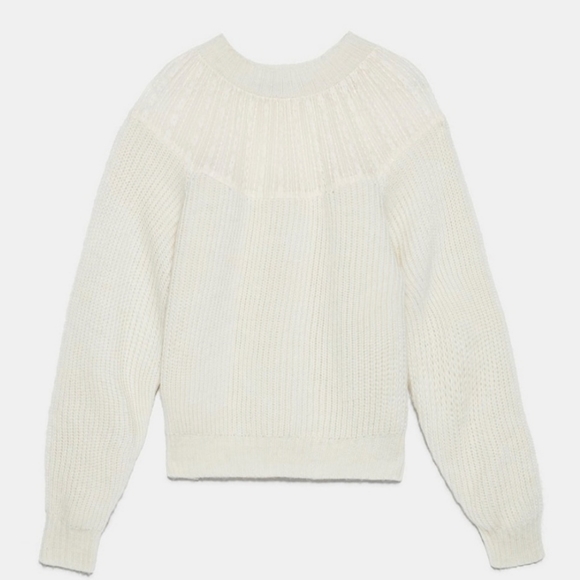 ZARA Cream Lace Yoke Wool Blend Knit Sweater - Picture 3 of 13